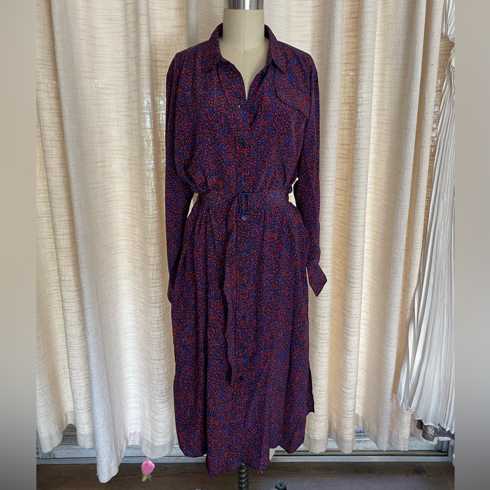 Kenzo Belted Silk Dress Micro Camo Pockets